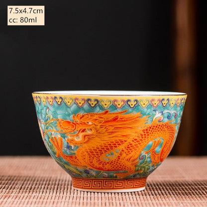 Ceramics Sancai Gaiwan Bowl Dragon and Phoenix Master Cup Tea Cup Håndlaget emalje Color Tea Bowl High-end Respekt te
