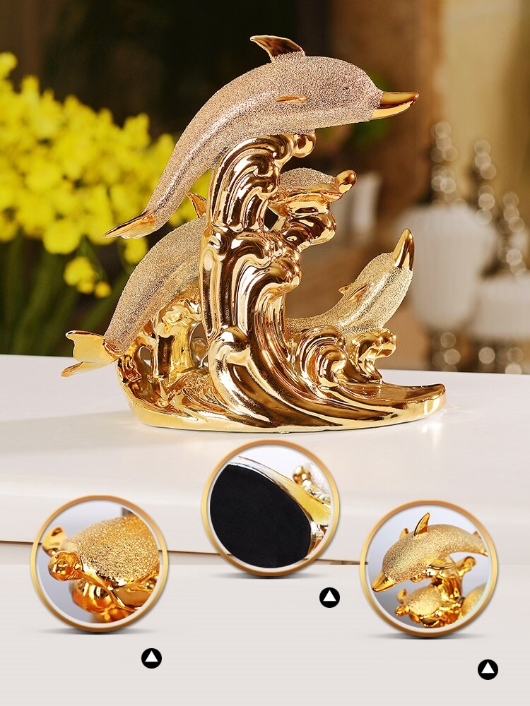 웨딩 장식 공예 세라믹 크리에이티브 룸 장식 수공예 금 동물 도자기 인형 장식