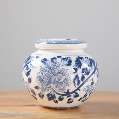 Té de porcelana azul y blanco Caddy de almacenamiento de cerámica Tanque de humedad de la humedad del tanque sellado Caja de té de té