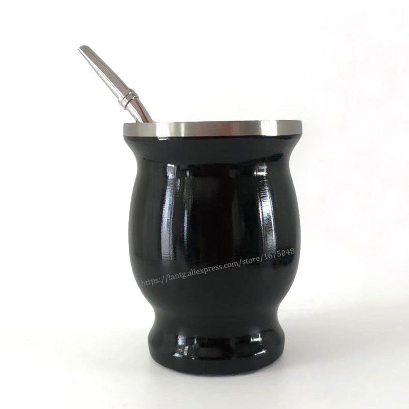 Tasses en céramique originales Yerba Mate, gourdes d'argentine, forme naturelle avec paille, tasse en acier inoxydable 200ML