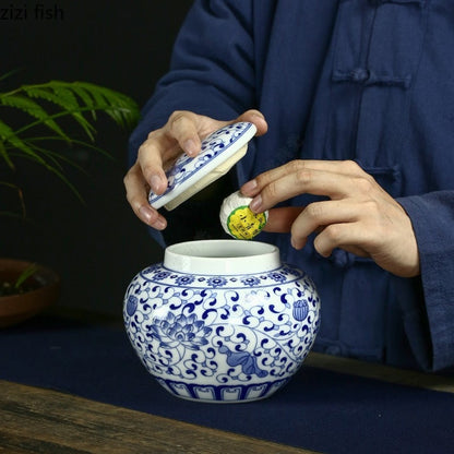 Grande Caddy de chá de cerâmica Caddy de jarra de chá selada Tank Tank Medicinal Pot Candy Jar Tea Recipiente Decoração Caixa de armazenamento Organizador de chá