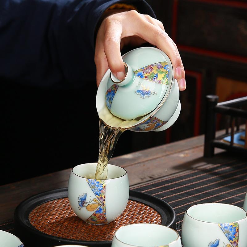 Tangan dicat gaiwan set teh seramik kung fu teh mangkuk teh mangkuk porselin porselin tureen untuk perjalanan tehware minuman aksesori