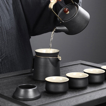 10/11 st bärbar reseuppsättning keramisk tekanna cup japansk kung fu teaset puer vattenkokare gaiwan te ceremoni teseware teacup