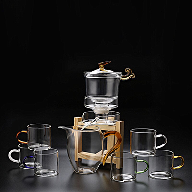 Isıya Dayanıklı Cam Çay Seti Manyetik Su Derivasyon Dönen Kapak Kasesi Yarı Otomatik Çay Makinesi Tembel Çaydan Kungfu Çay Seti