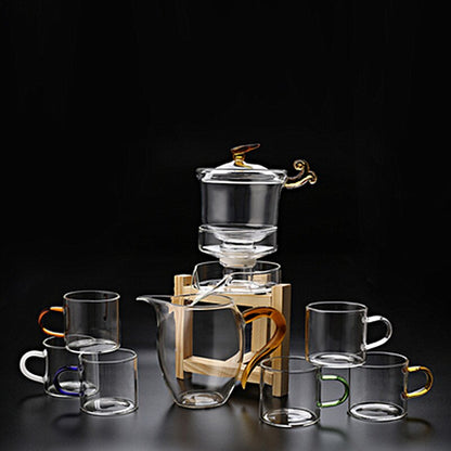 Warmte-resistente glazen thee set magnetisch water afleiding roterende deksel semi-automatische theemaker luie theepot kungfu theeset