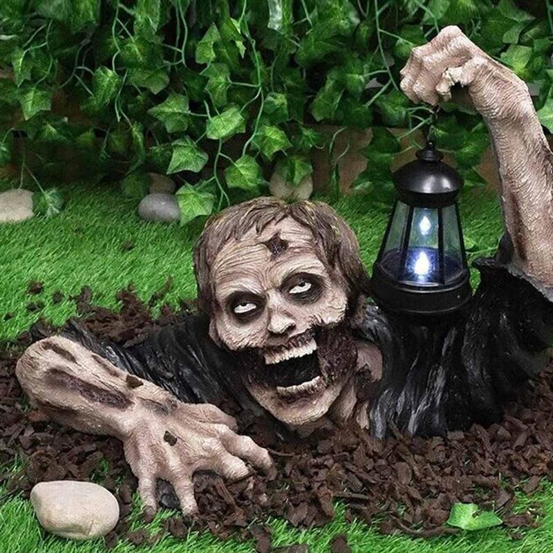Lanterne de Zombie en résine, statues de jardin de Zombie, film d'horreur, jardin, pelouse, Gnomes, décoration extérieure d'halloween, Statue de Zombie avec batterie