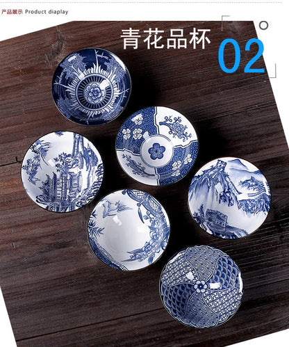6 قطعة/الوحدة خمر أكواب الشاي النبيذ مجموعة 80ml الأزرق والأبيض الرجعية Teaware Drinkware الصينية Teaware هدية