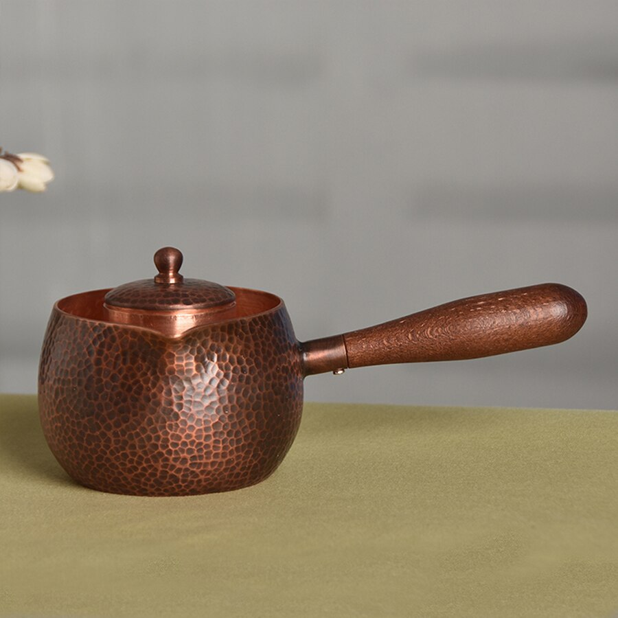 Handcraft Pure Copper Teapot Kettle Coffee Tea Pot with Handle Water Boiler Hammer Pattern Drinkware