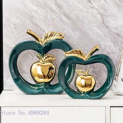 Apple Simulada Hollow Golden Ceramic Crafts Ornamentos de almacenamiento de escritorio Caja de almacenamiento de jarra de dulces Muebles para el hogar de manzana dorada