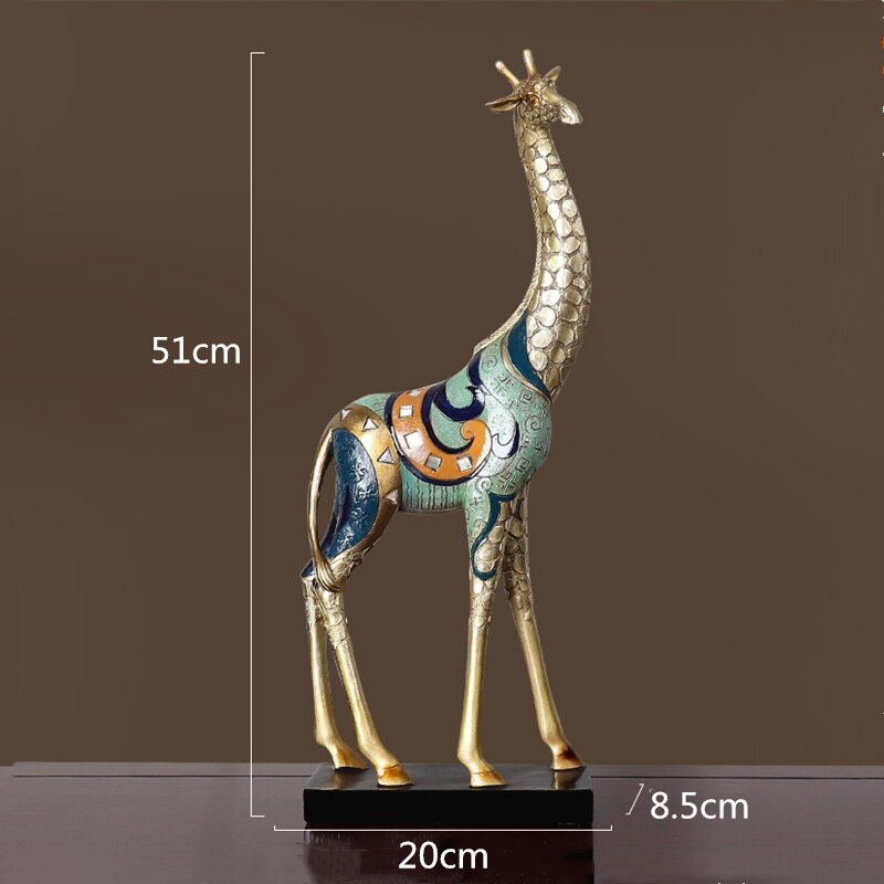 시뮬레이션 동물 조각 기린 어머니와 어린이 페인트 동물 동상 현대 가정 장식 황금 수공예 장식품