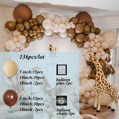 136 stks koffie huid kleur ballonnen slinger boog kit kaki bruine latex globos baby shower achtergrond bruiloft verjaardagsfeestje decor