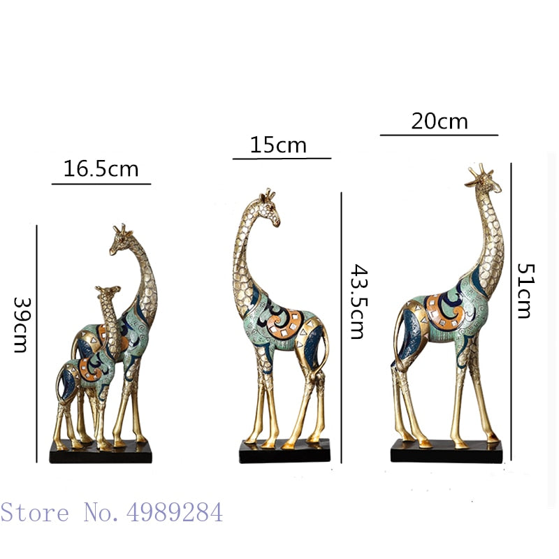 Simulazione di sculture per animali giraffa madre e bambino statue animale dipinti decorazione per la casa moderna ornamenti artigianali dorati