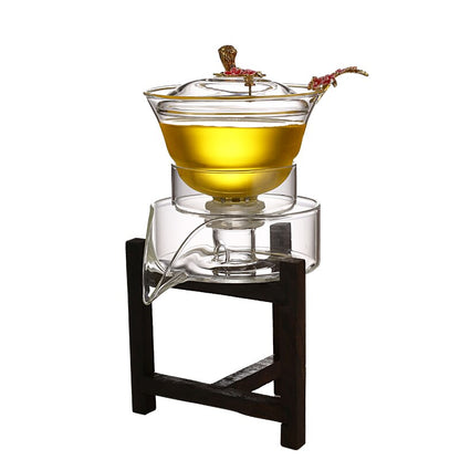 Teh kaca tahan haba set magnet air magnet berputar mangkuk mangkuk semi-automatik pembuat teh semi-automatik malas kungfu set teh