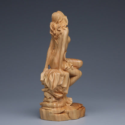פסל גילוף עץ מלא של ילדה עירומה ， מודרני ביומן מגולף ביד מלאכת אומנות מלאכת קישוט בית פסל 15 ס"מ