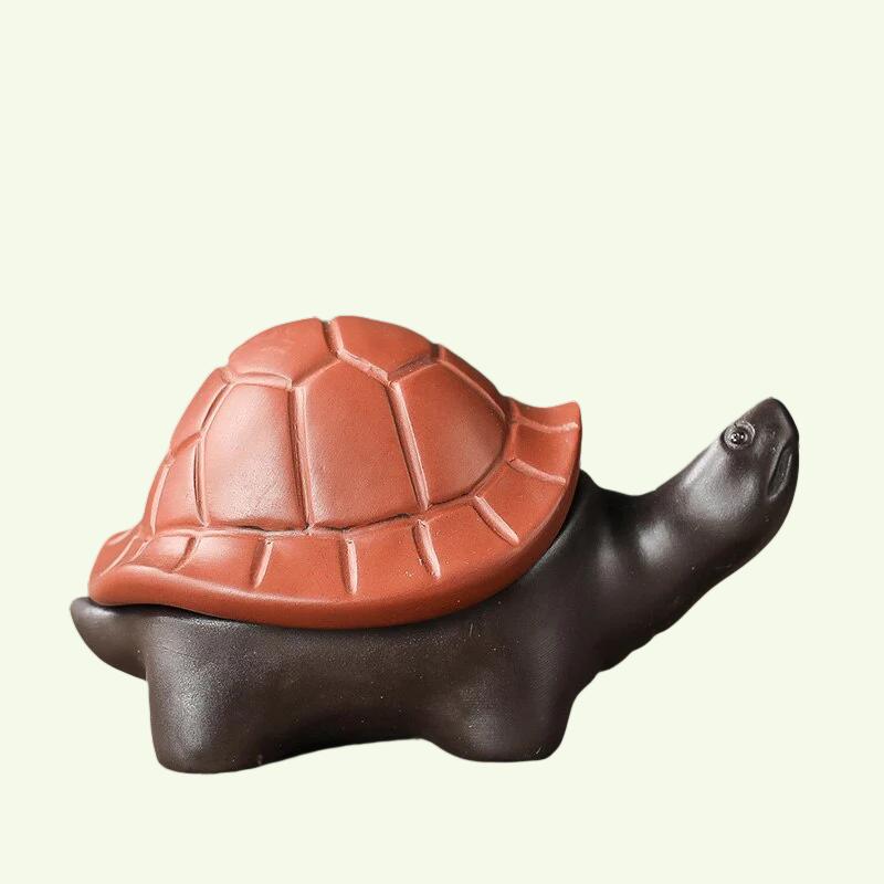 1pcs 중국 부티크 보라색 점토 차 애완 동물 수제 행운의 거북이 동상 홈 티 세트 장식 액세서리 공예 공예품