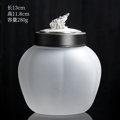 Té de jarro de vidrio translúcido Caddy Vida de animales Jares decorativos Jares sellados Caja de té de vidrio espesado Organizador de té del tanque de almacenamiento