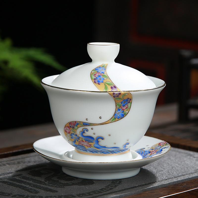 Tangan dicat gaiwan set teh seramik kung fu teh mangkuk teh mangkuk porselin porselin tureen untuk perjalanan tehware minuman aksesori