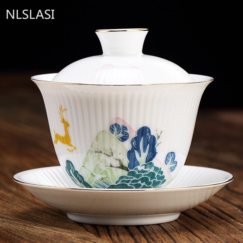 Chinesische handgemachte Keramik Gaiwan Teetasse Boutique kleine Teeschale weißes Porzellan Tee-Set Zubehör tragbare Reise Drinkware