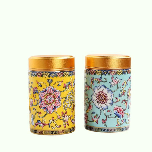 Jar keramik dengan teh logam teh dapat disegel kaleng tangki penyimpanan kecil teh portabel teh kotak teh permen teh organizer storage box penyimpanan