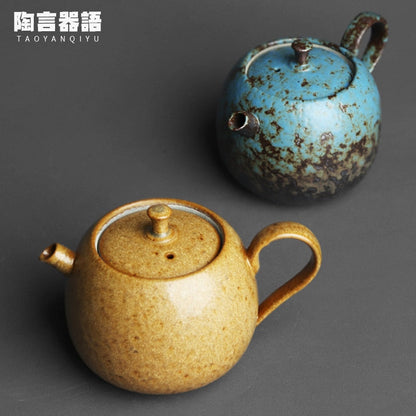 Théière à main en forme de kaki en grès rétro de style chinois, four à poterie fait à la main, théière personnalisée 