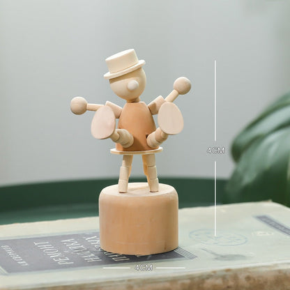 Tecknad träkonstverk rörligt marionett desktop figurinprydnader clown häst giraff hund staty hantverk leksaksgåvor hem dekoration