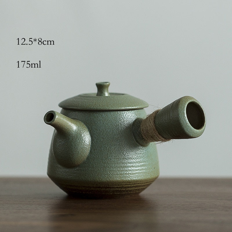 Grüne Kyusu-Teekannen aus Keramik, Vintage-Chinese-Kung-Fu-Teekanne, Trinkgeschirr