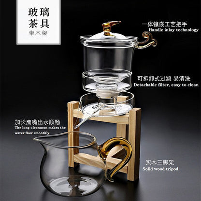 Varmebestandig glassæt Magnetisk vandafledning Rotationsdæksel Semi-automatisk teproducent Lazy Teapot Kungfu Tea Set