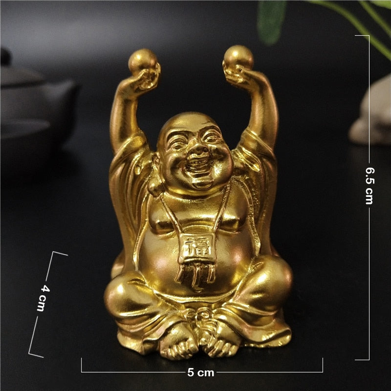 Statue de bouddha riant doré, Feng Shui chinois, porte-bonheur, Sculpture de bouddha Maitreya, Figurines de décoration de jardin de maison 