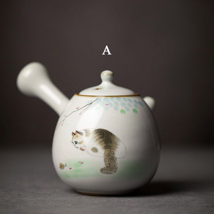 Cerámica kyusu tetera linda gato té té chino kung fu set 250ml