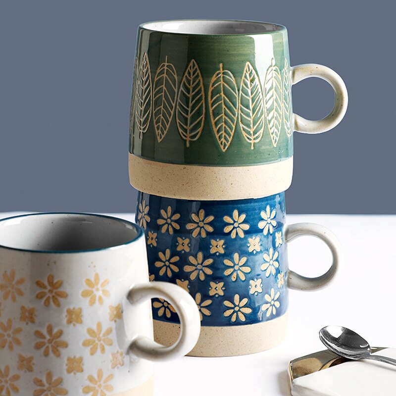 tasses de poterie japonaises vintage sous glaçure en céramique petit déjeuner café lait thé tasse de céréales bol cuisine décor à la maison vaisselle faite à la main