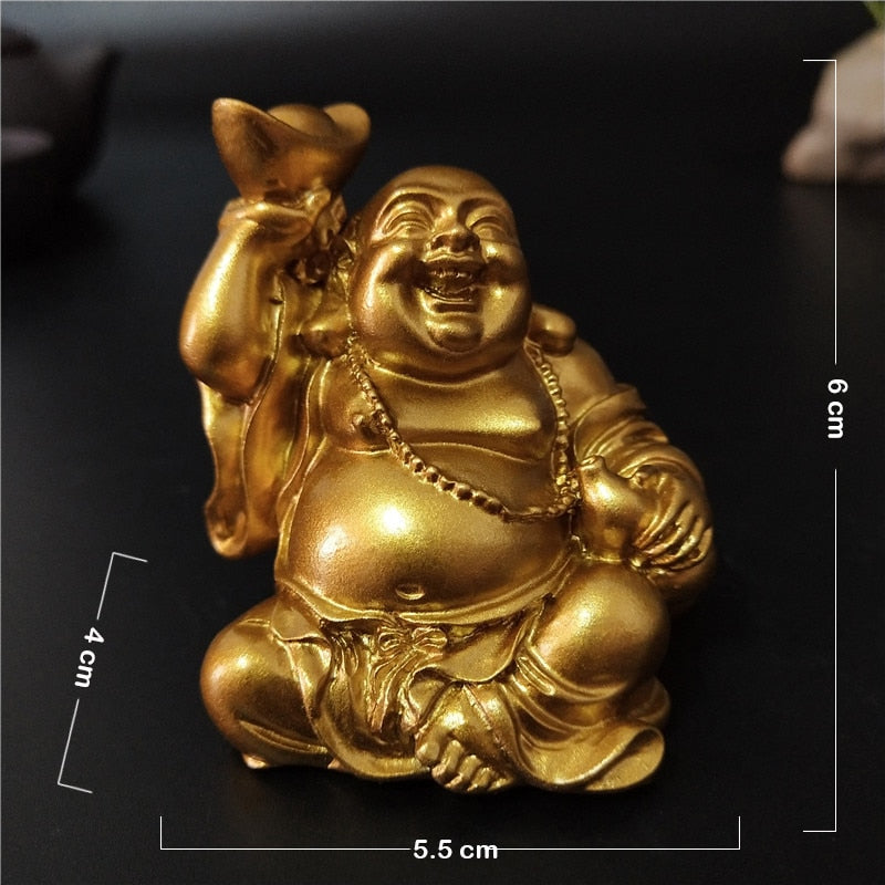 Золотая смех Будда Статуя китайский фэн Шуй Счастливый день