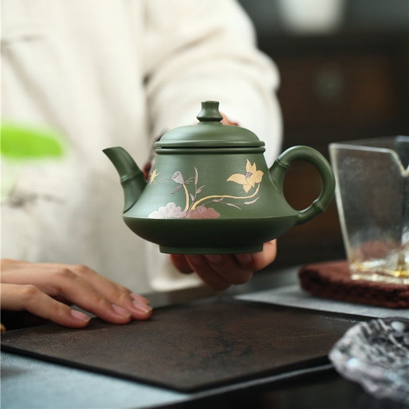 230cc skutečná ručně vyráběná zelená konvice yixing fialová hliněná čajová čaj sada kung fu zisha čajový nádobí