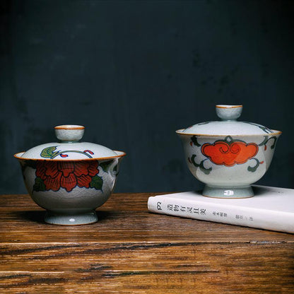 180Ml Teko Gaiwan Tiongkok Set Teh Kung Fu Keramik Mangkuk Teh Bunga Porselen Cangkir Teh untuk Perlengkapan Minum Teh Tureen Ketel Pu'er