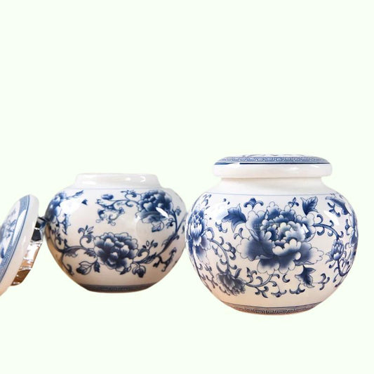 Blaue und weiße Porzellan-Teedose, Keramik-Aufbewahrungstank, feuchtigkeitsbeständig, versiegelter Tank, kleiner Teebehälter, Teedose, Bonbonglas, Teedose