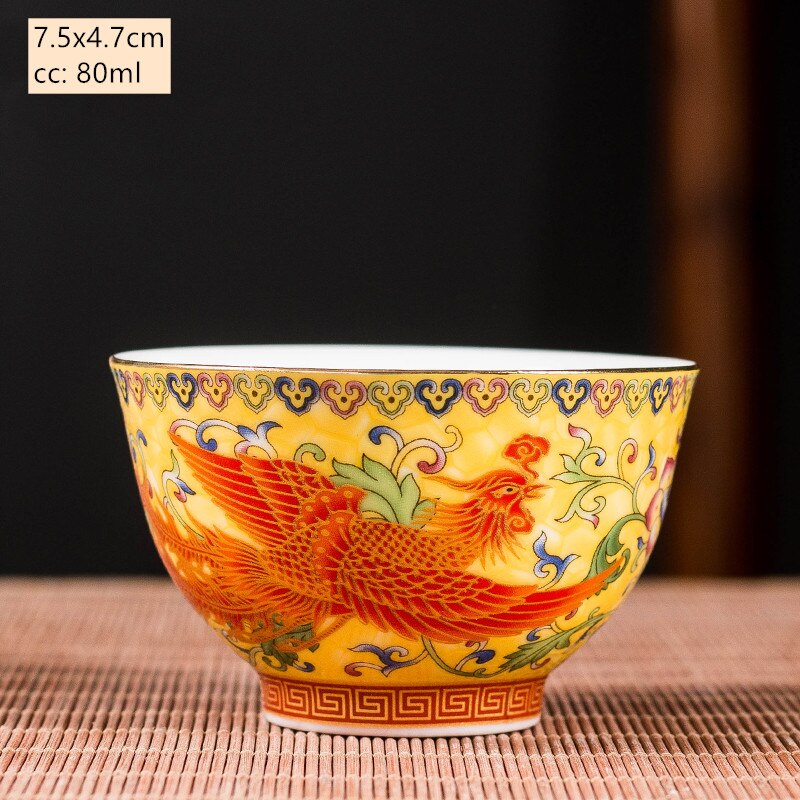 Ceramics Sancai Gaiwan Bowl Dragon and Phoenix Master Cup Tea Cup Handmade Enamel Color Tea Bowl High-end Respect Tea Set