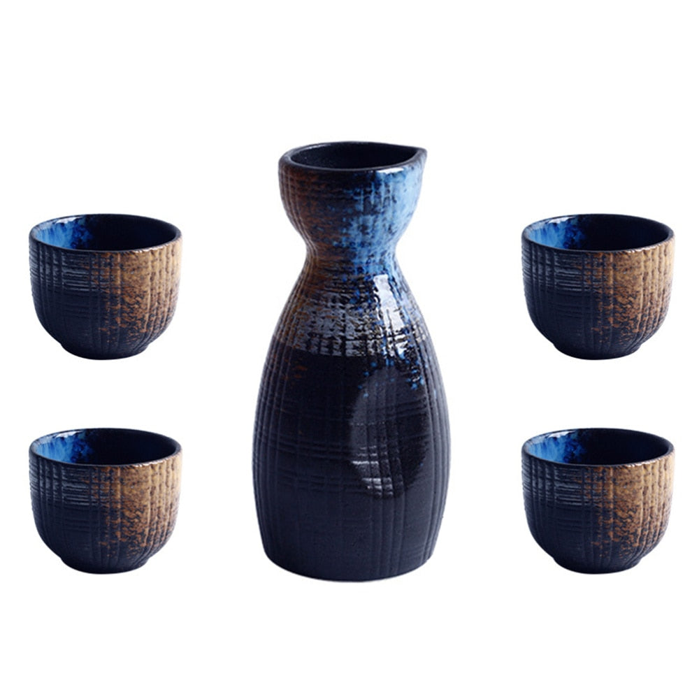 1 Set Gaya Keramik Jepang yang Luar Biasa Sake Cup Sake Pot Retro Set Jepang Retro Sederhana Keramik Sake Cup dan Pot Set