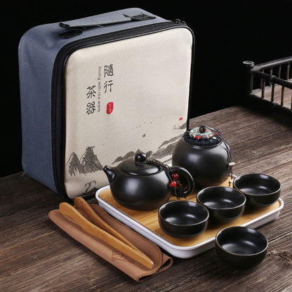 Portable Ceramic Porcelain Travel Kung Fu Tea Set Teaware Tea Pot and Cup Set Tea Caddy Storage Bag One Teapot Four Teacup