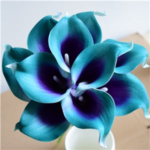 10 Navy Blue Calla Lilies Pu Real Touch Flowers Wedding Decoratie Bouquets Centerpieces Fake Artificial Flowers Home Decoratie