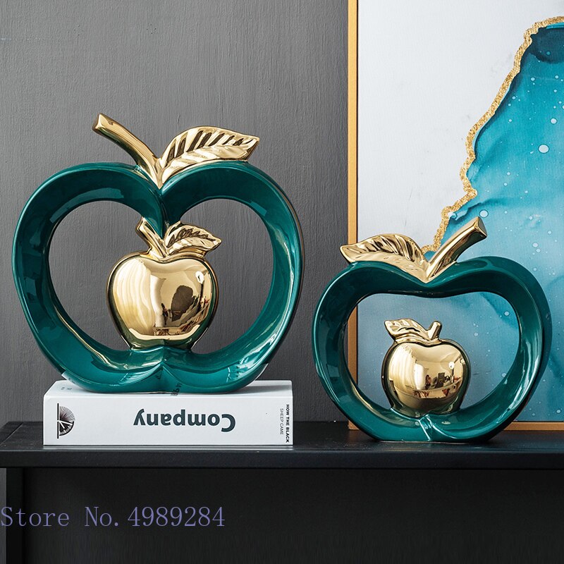 Apple Simulada Hollow Golden Ceramic Crafts Ornamentos de almacenamiento de escritorio Caja de almacenamiento de jarra de dulces Muebles para el hogar de manzana dorada