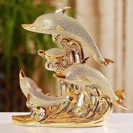 웨딩 장식 공예 세라믹 크리에이티브 룸 장식 수공예 금 동물 도자기 인형 장식
