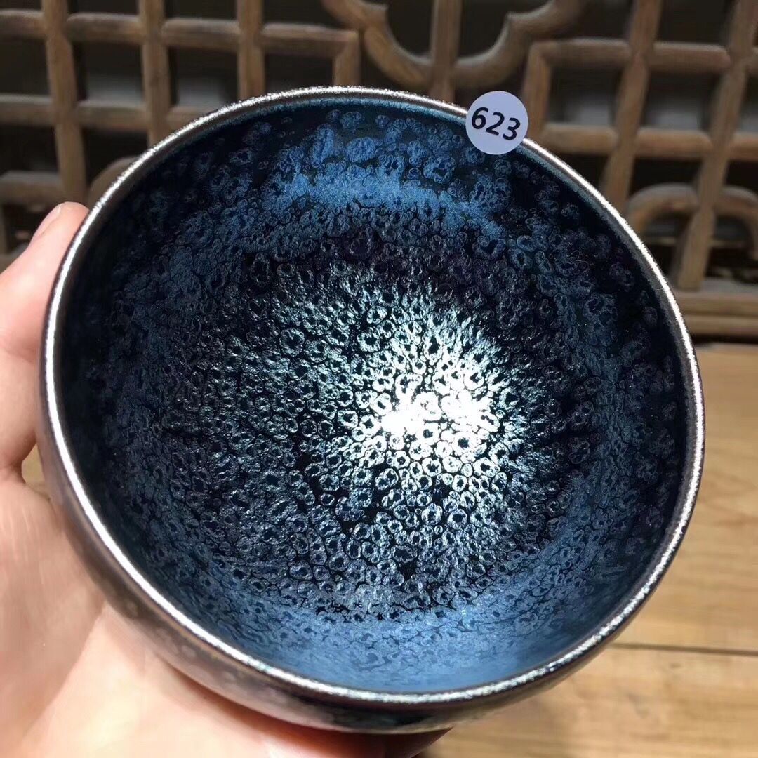 Jianzhan Chinese Traditional Skill Tenmoku Teh Bowl Sky Eye Drinkware Matcha Chawan Bowl Minyak Spot Jepang Teh Peralatan Handmade