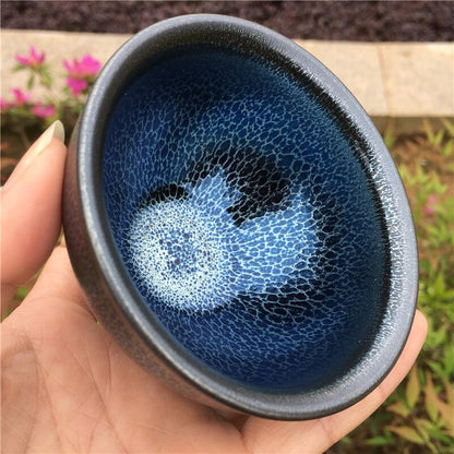 Historical Style Tenmoku Tea Cup w/good Blue Glaze Porcelain Japanese Style Teacup Water Cup Kungfu Teacup Drink/JIANZHAN