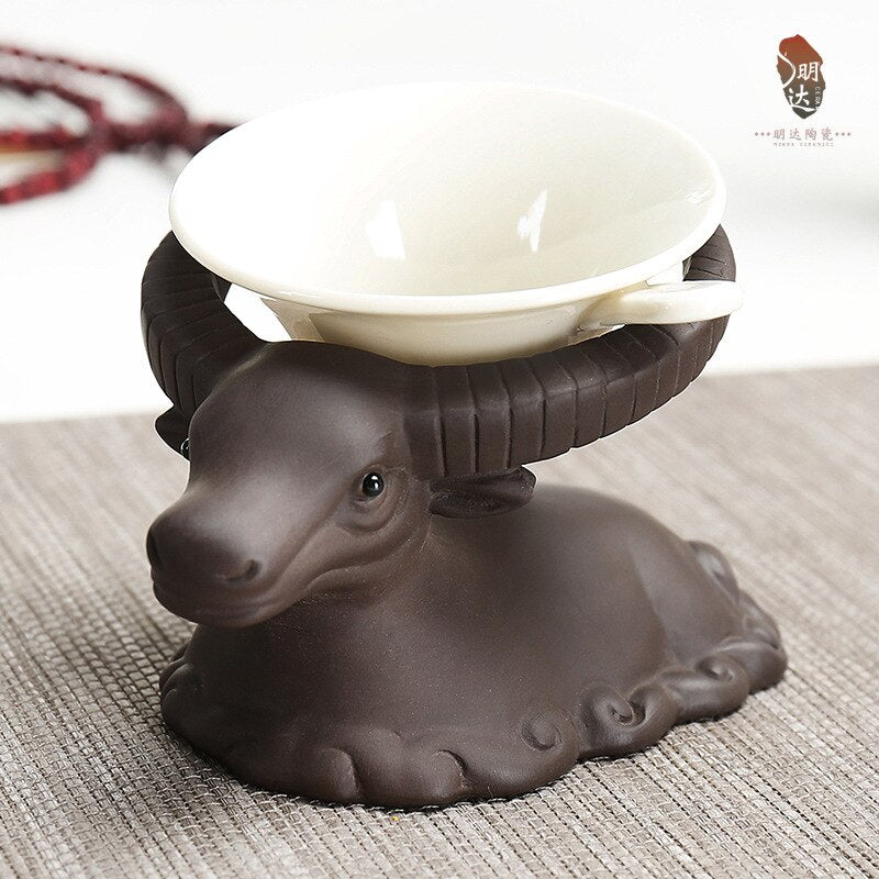 1piece Purple Clay Mascot Tea Pet Accessories Handicraft Cattle Home Decoration Business Gift Furnishing