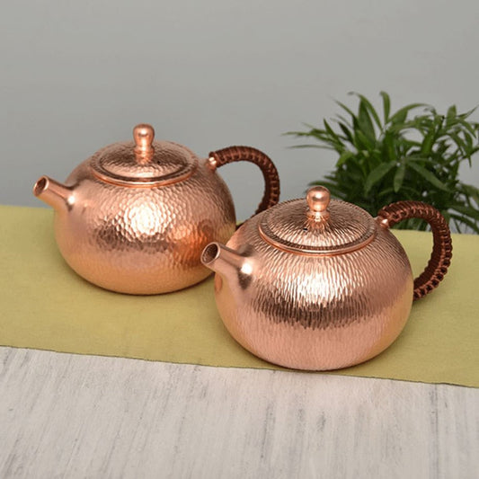 إبريق شاي 500 مللي من النحاس النقي مصنوع يدويًا على الطراز الصيني غلاية شاي الكونغ فو أدوات المائدة أدوات الشرب