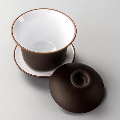 חרסינה גאיוואן קערת תה בצבע מוצק עם ערכת מכסה צלוחית מאסטר תה טורן תוכנת שתיית תה.