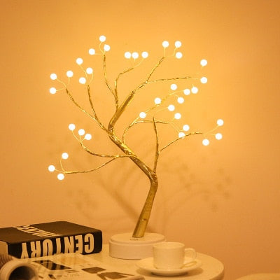 Noche LED Mini Árbol de Navidad Lámpara de guirnalda de alambre de cobre para niños Decoración de la decoración del dormitorio del hogar Iluminación de vacaciones de hadas