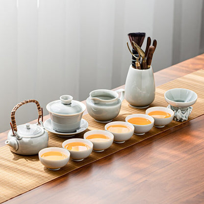 Glassa grigio ghiaccio kung fu set da tè set di case home office ceramica maniglia da tè tazza di tè vaso di tè grigio e set di tazza set di tè di lusso
