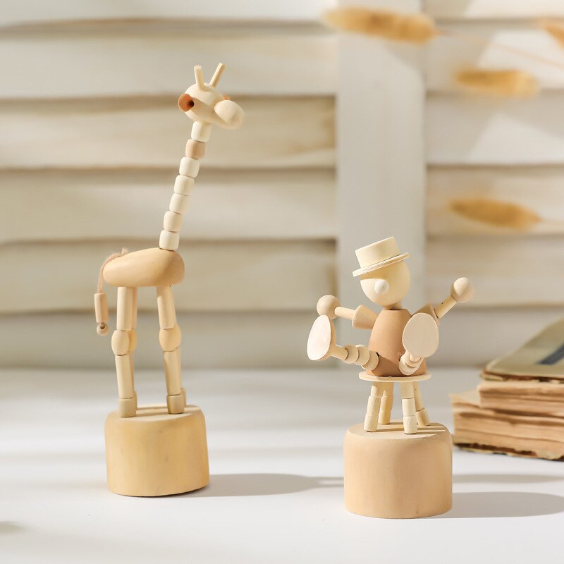Cartoon houten kunstwerken beweegbare poppenpoppen desktop beeldje ornamenten clown paarden giraf honden standbeeld ambachten speelgoedgeschenken huizendecoratie