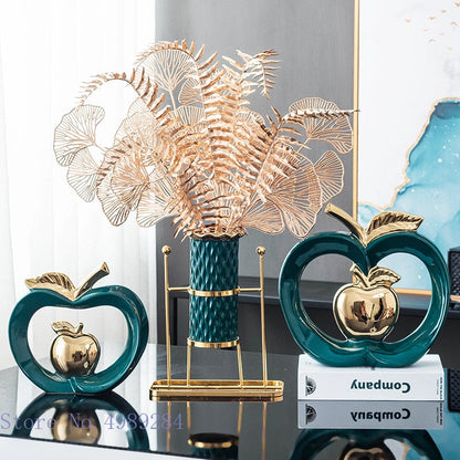 Simulated Apple Hollow Golden Ceramic Art Crafts Desktop Storage Ornaments Candy Jar Storage Box Golden Apple Home Furnishings