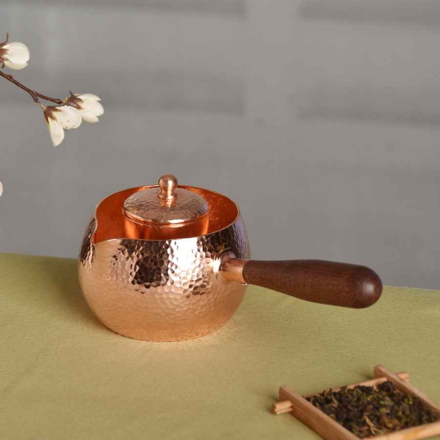Handcraft Pure Copper Teapot Kettle Coffee Tea Pot met handvat water ketel hamerpatroon drinkware